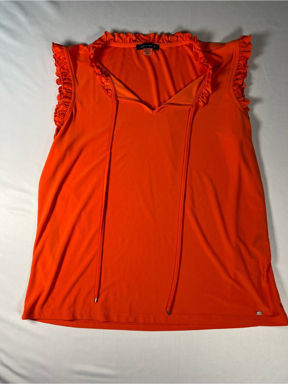Tommy Hilfiger Bright Orange Ruffle V-Neck Sleeveless Top